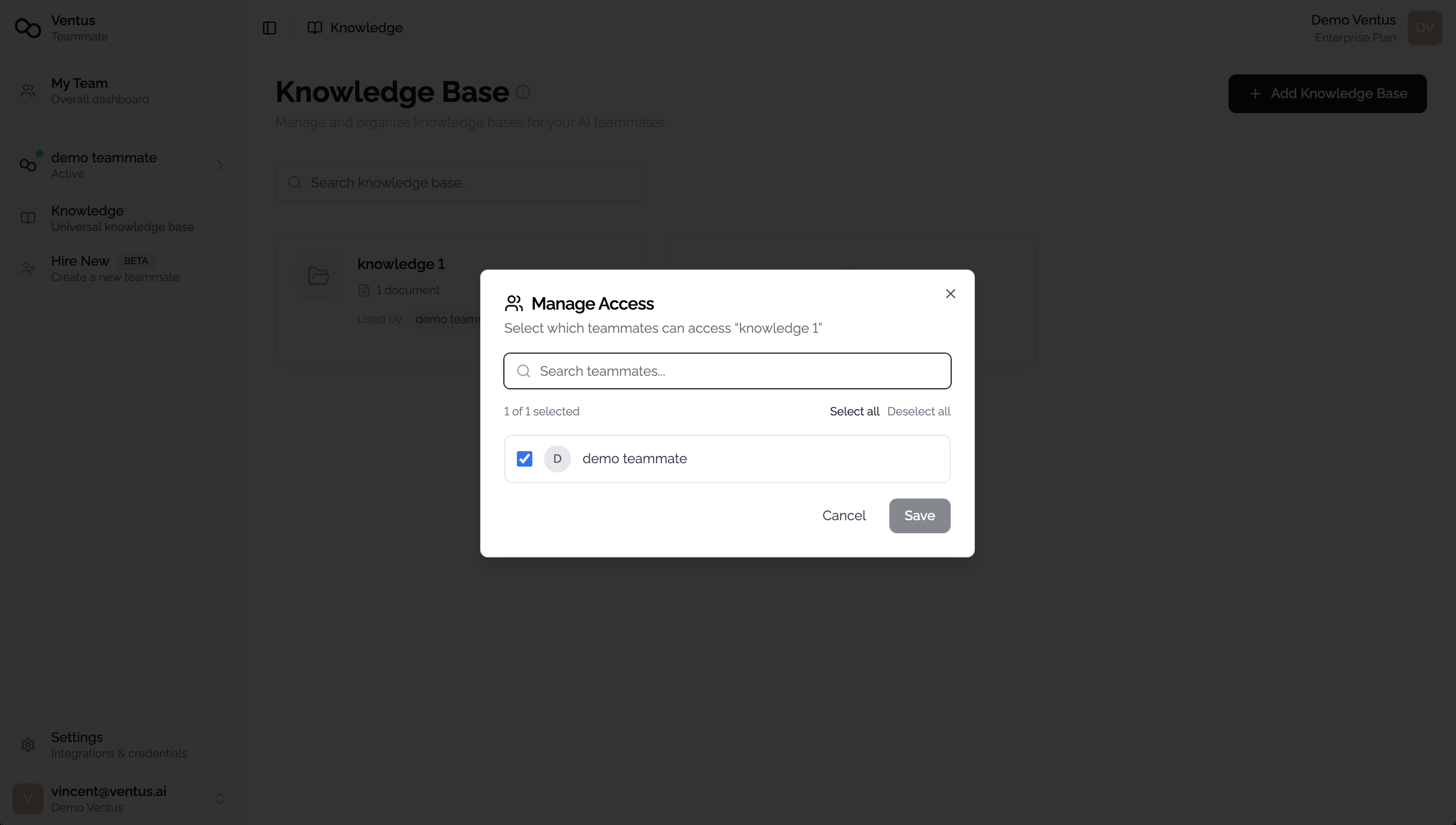 Manage access dialog